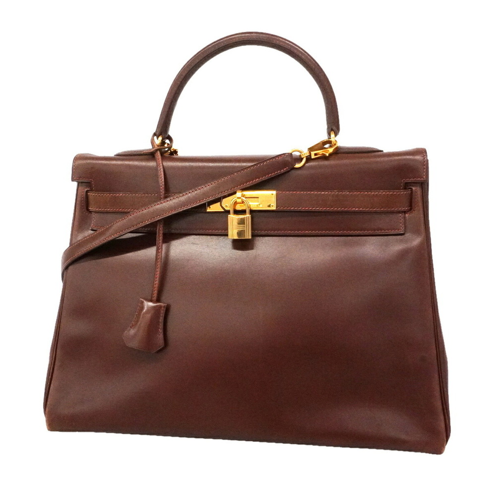 Hermes Kelly 35 Handbag, Box Calf Leather, Noisette Pattern, □D Stamp, 2-way ...